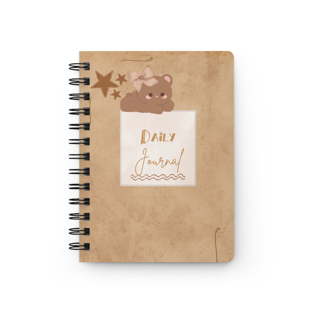 Daily Journal Spiral Notebook — Cute Brown Bear Design
