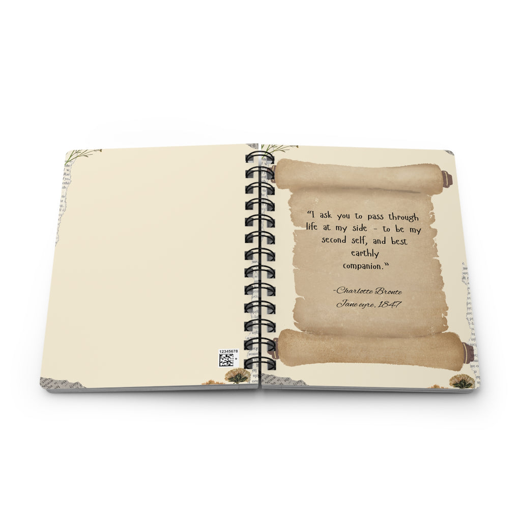 Inspirational Vintage Scroll Spiral Journal — Charlotte Brontë Quote