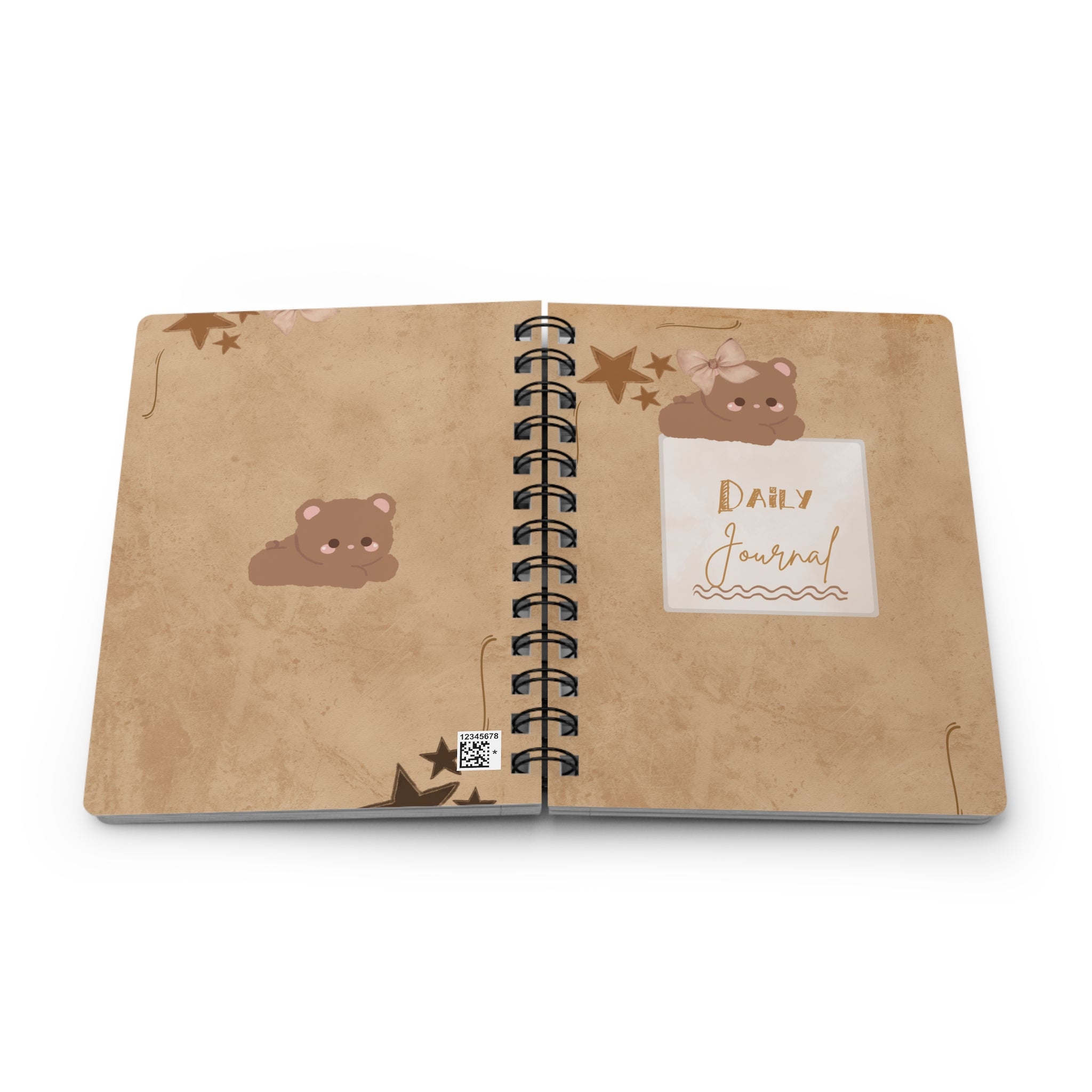 Daily Journal Spiral Notebook — Cute Brown Bear Design